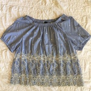 Talbots Chambray Embroidered Top Size 2Xp